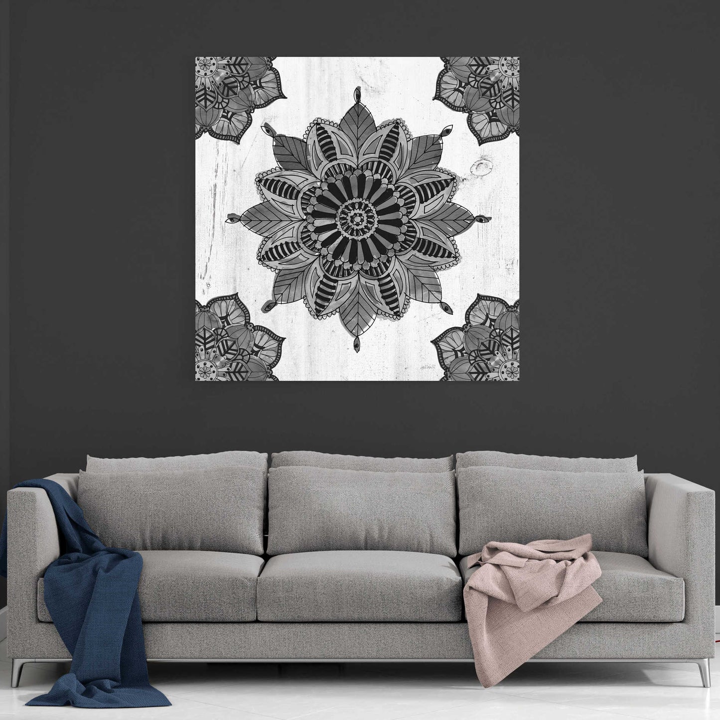 Epic Art 'Mandala Morning VI Black and White' by Ann Tavoletti, Acrylic Glass Wall Art,36x36