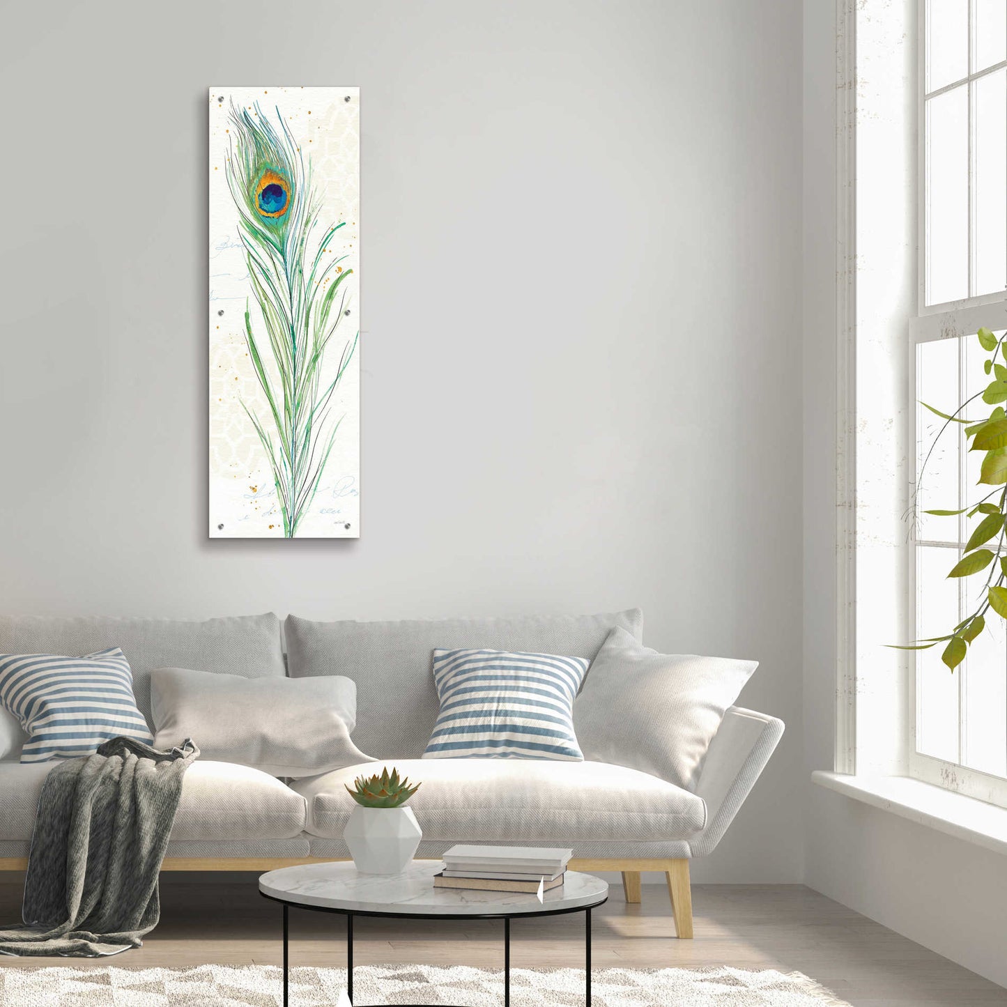 Epic Art 'Peacock Garden VI' by Ann Tavoletti, Acrylic Glass Wall Art,16x48