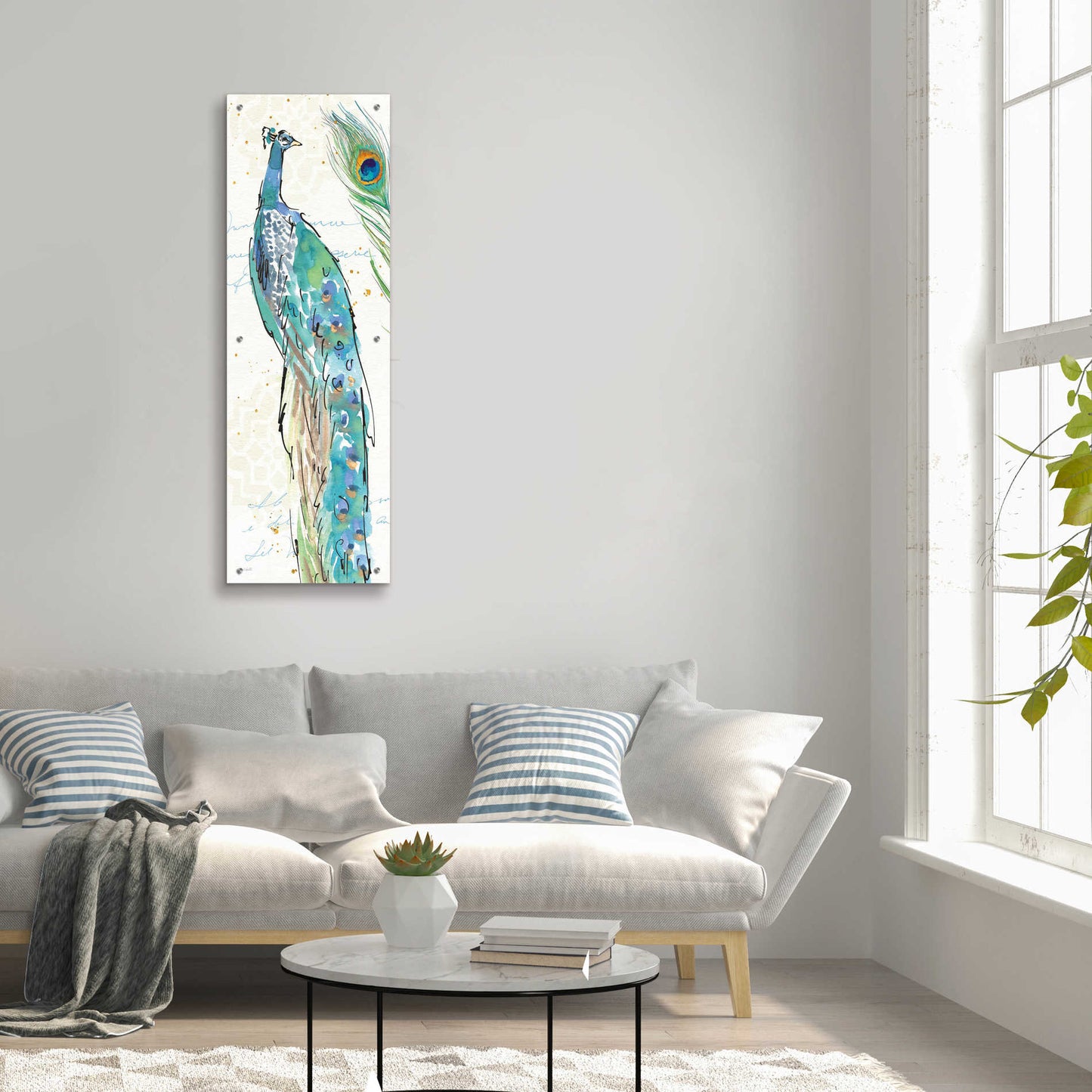 Epic Art 'Peacock Garden IV' by Ann Tavoletti, Acrylic Glass Wall Art,16x48