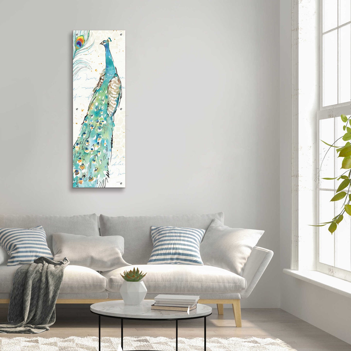 Epic Art 'Peacock Garden III' by Ann Tavoletti, Acrylic Glass Wall Art,16x48