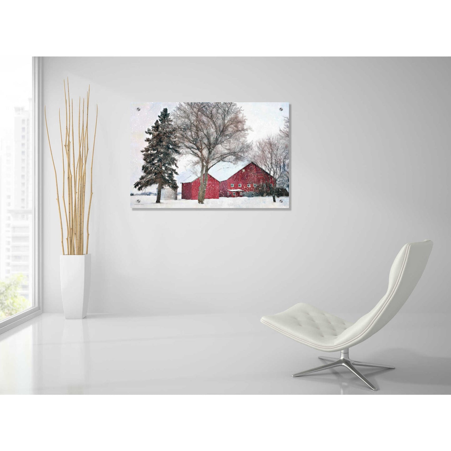 Epic Art 'Snowy Barn' by Bluebird Barn, Acrylic Glass Wall Art,36x24