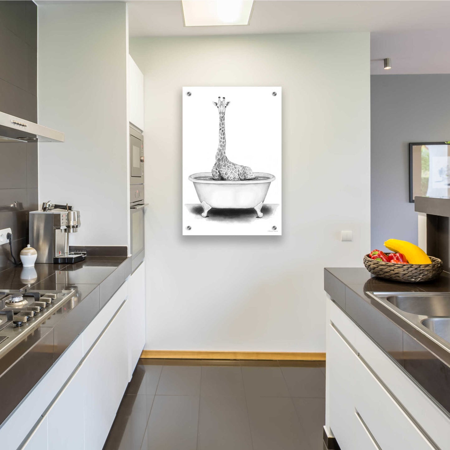 Epic Art 'Giraffe in Tub' by Rachel Nieman, Acrylic Glass Wall Art,24x36