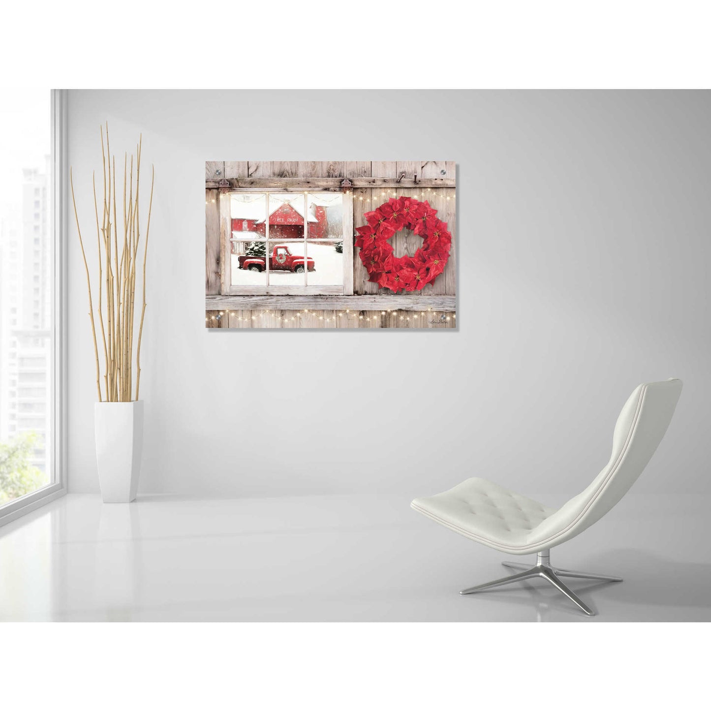 Epic Art 'Poinsettia Wreath Window View' by Lori Deiter, Acrylic Glass Wall Art,36x24