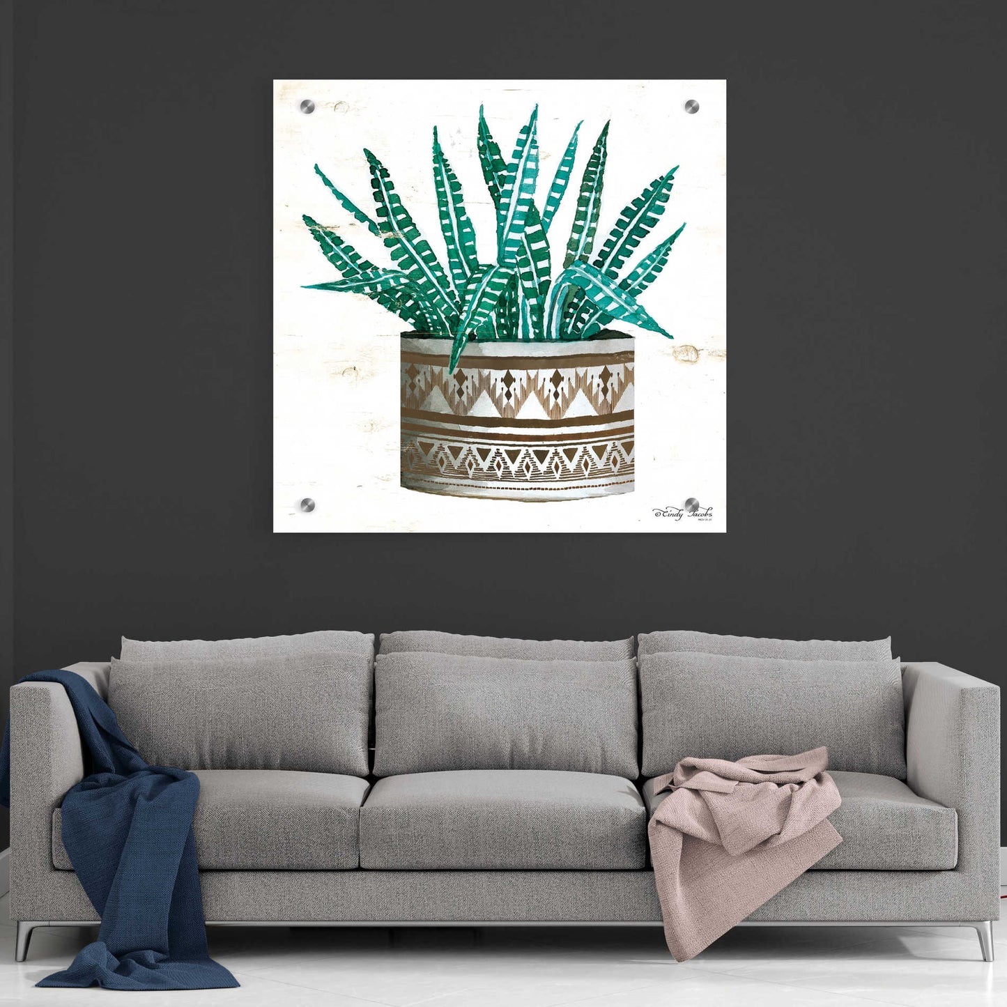 Epic Art 'Mud Cloth Vase V' by Cindy Jacobs, Acrylic Glass Wall Art,36x36