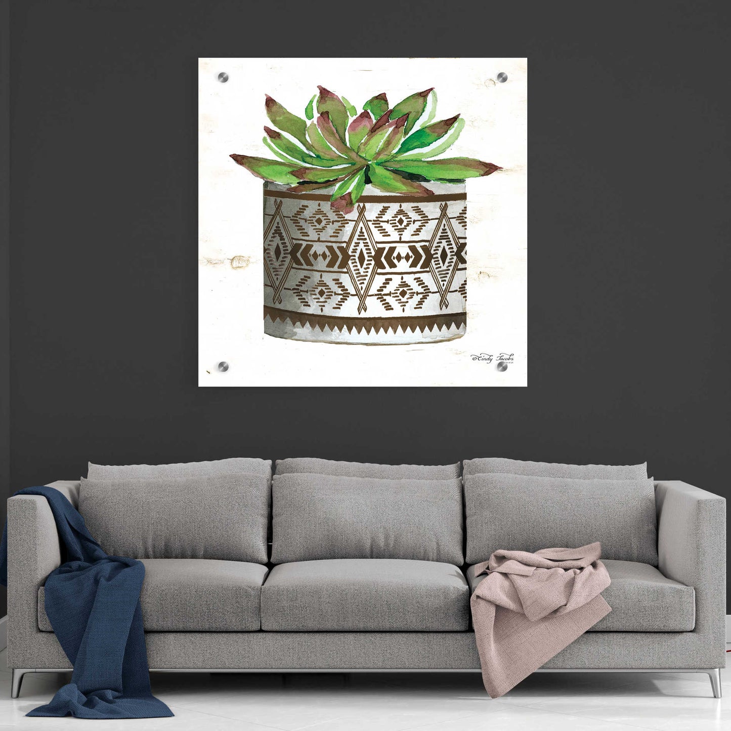 Epic Art 'Mud Cloth Vase VI' by Cindy Jacobs, Acrylic Glass Wall Art,36x36