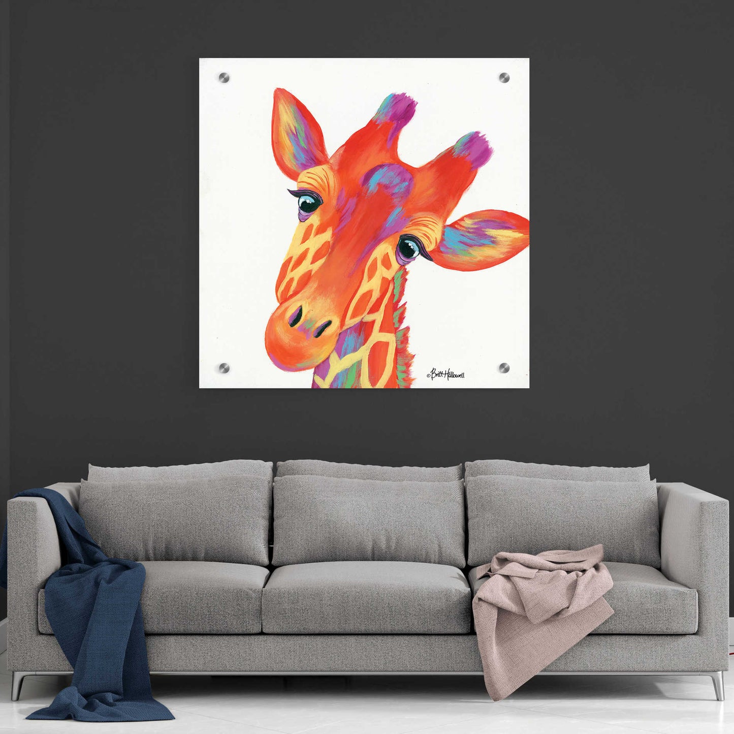 Epic Art 'Cheery Giraffe' by Britt Hallowell, Acrylic Glass Wall Art,36x36