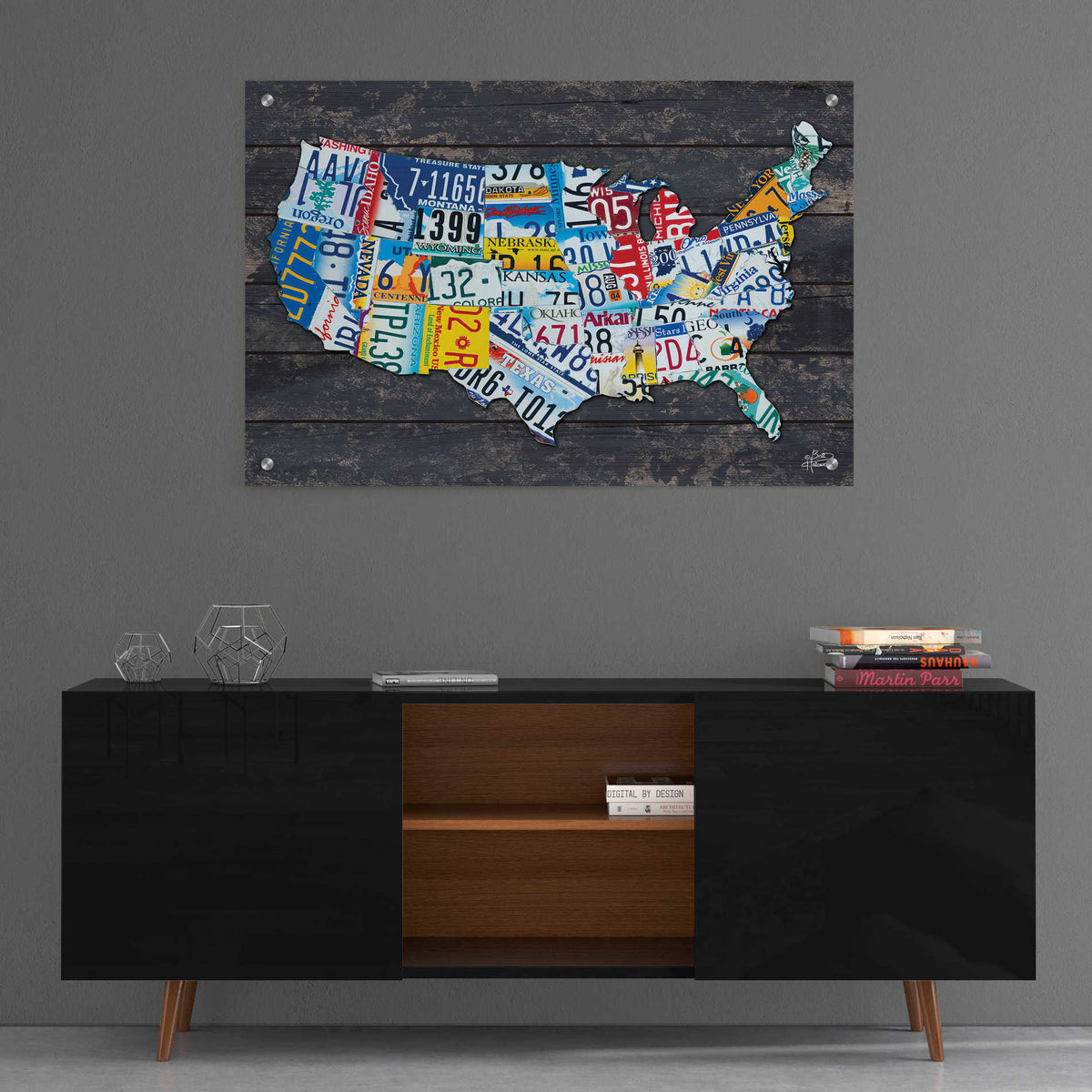 Epic Art 'USA License Plate Map' by Britt Hallowell, Acrylic Glass Wall Art,36x24