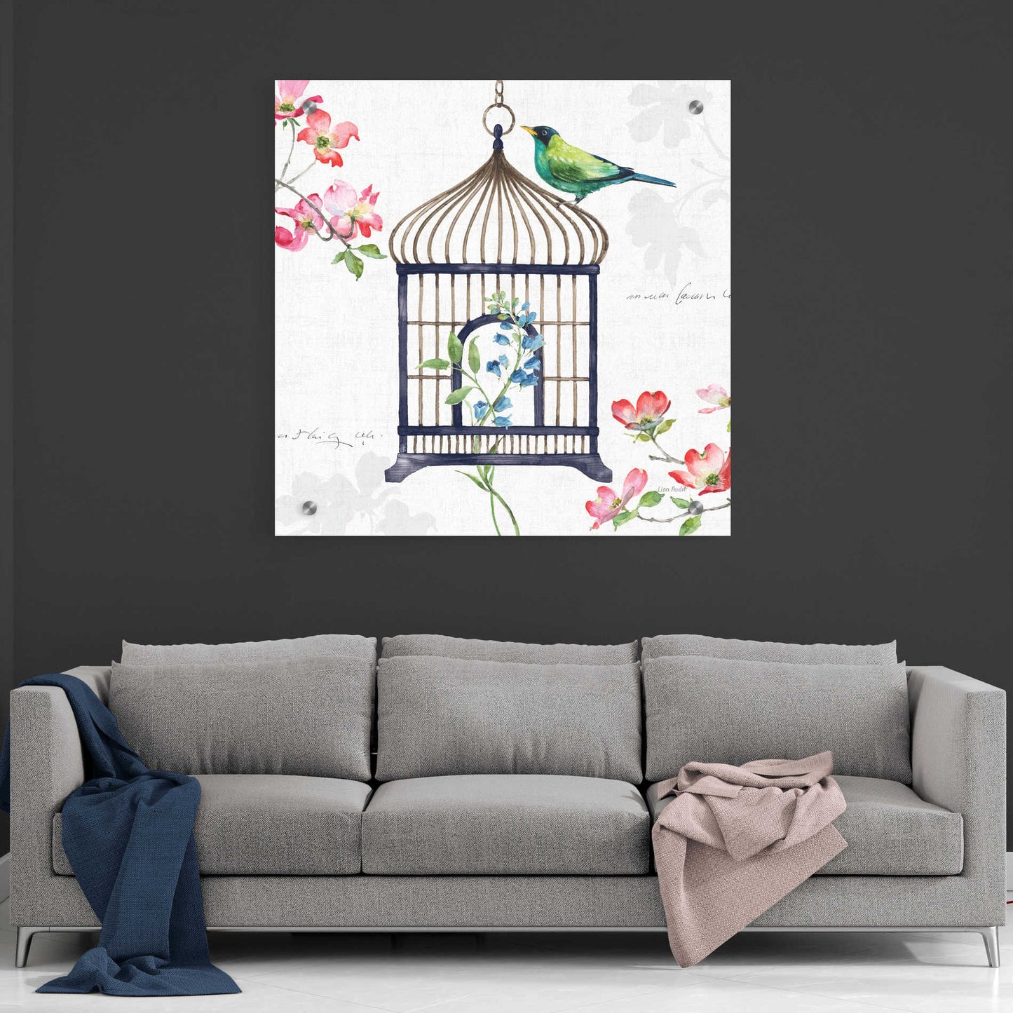Epic Art 'Dogwood Garden VI Navy' by Lisa Audit, Acrylic Glass Wall Art,36x36