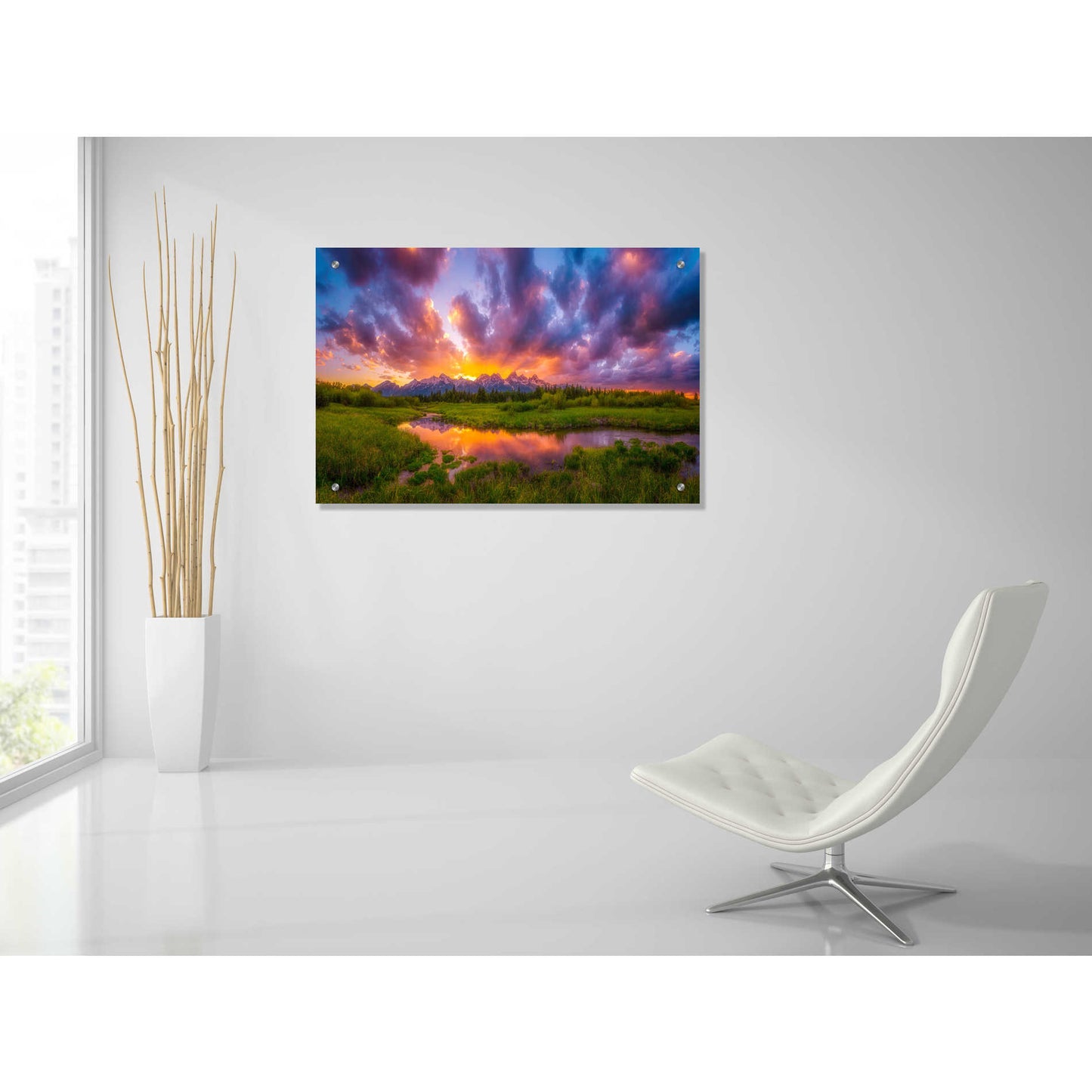 Epic Art 'Grand Sunset in the Tetons' by Darren White, Acrylic Glass Wall Art,36x24