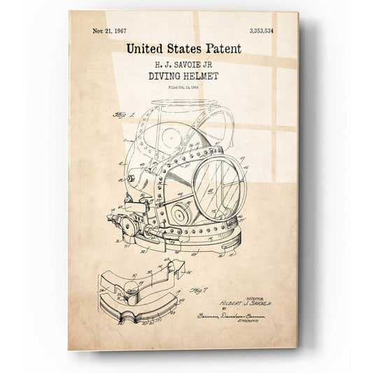 Epic Art 'Diving Helmet Blueprint Patent Parchment,' Acrylic Glass Wall Art