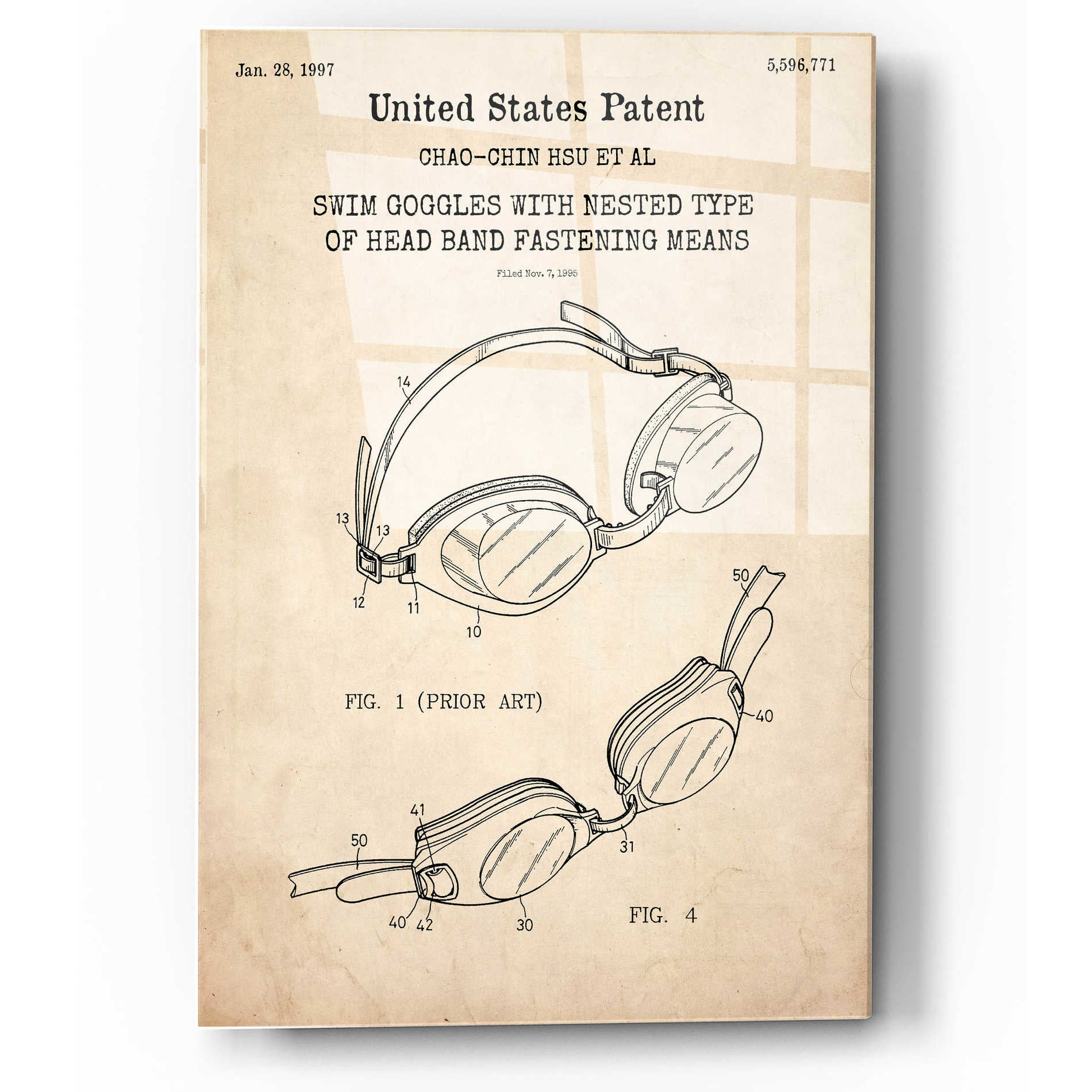 blueprint goggles Epic Art 'Swim Goggles Blueprint Patent Parchment,' Acrylic Glass Wall Art  – EpicArt.com