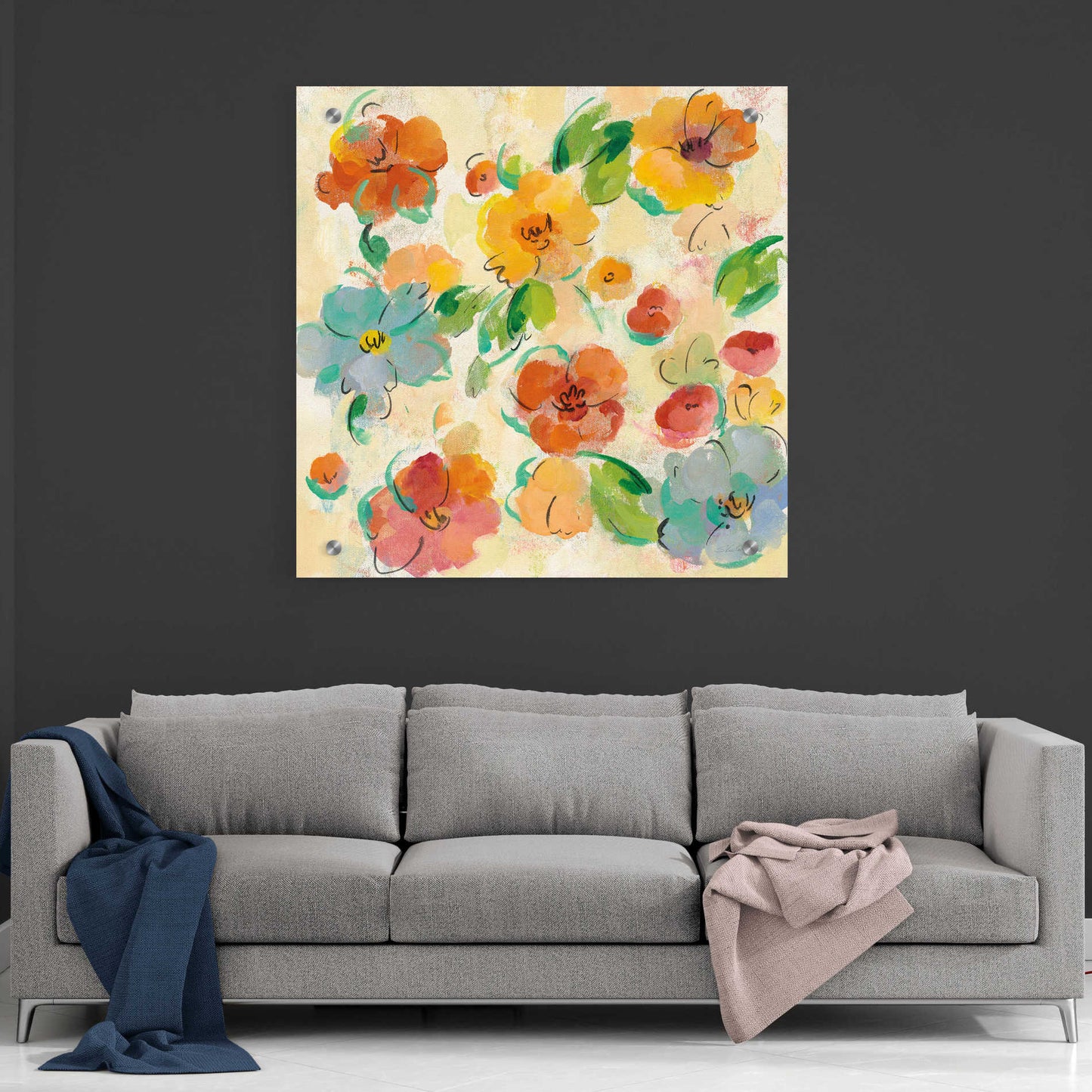 Epic Art 'Playful Floral Trio III' by Silvia Vassileva, Acrylic Glass Wall Art,36x36