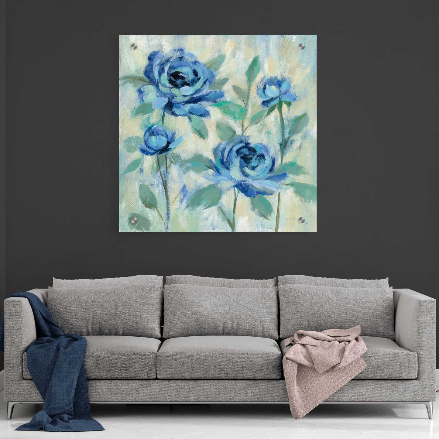 Epic Art 'Brushy Blue Flowers I' by Silvia Vassileva, Acrylic Glass Wall Art,36x36