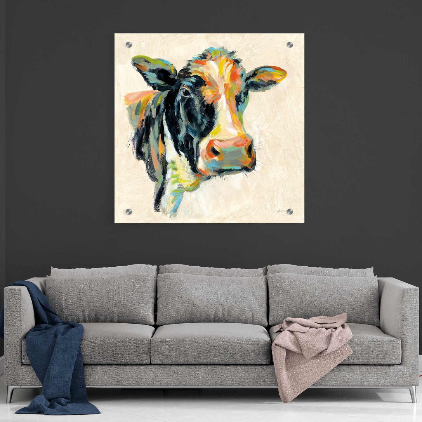 Epic Art 'Expressionistic Cow I' by Silvia Vassileva, Acrylic Glass Wall Art,36x36