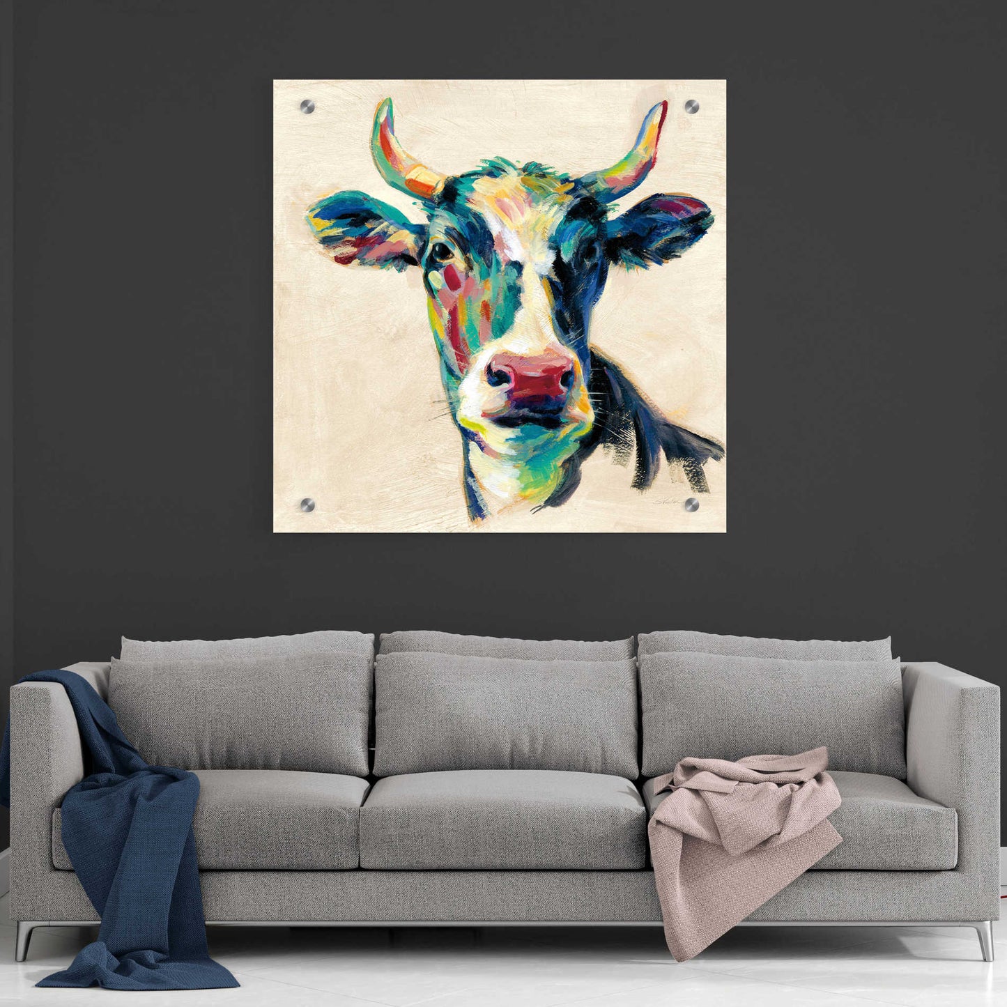 Epic Art 'Expressionistic Cow II' by Silvia Vassileva, Acrylic Glass Wall Art,36x36