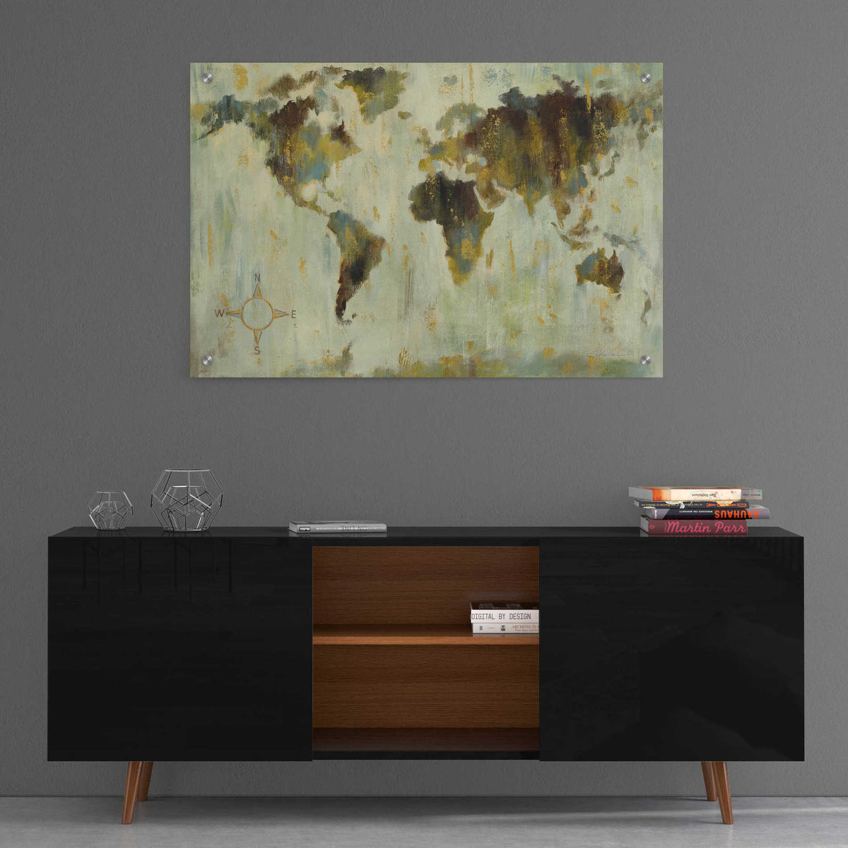 Epic Art 'Bronze World Map' by Silvia Vassileva, Acrylic Glass Wall Art,36x24