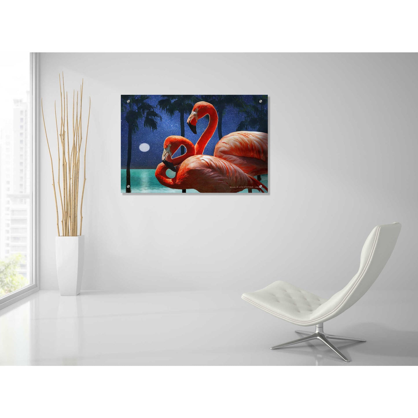 Epic Art 'Moonlight Flamingos' by Chris Vest, Acrylic Glass Wall Art,36x24