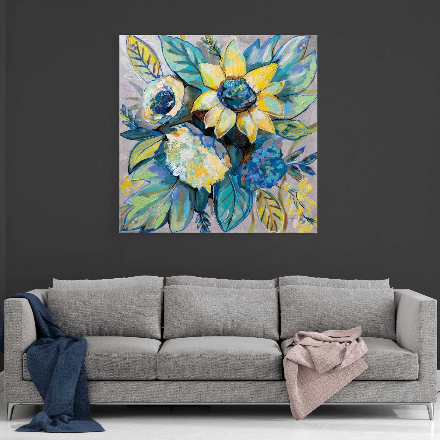 Epic Art 'Sage and Sunflowers I' by Jeanette Vertentes, Acrylic Glass Wall Art,36x36