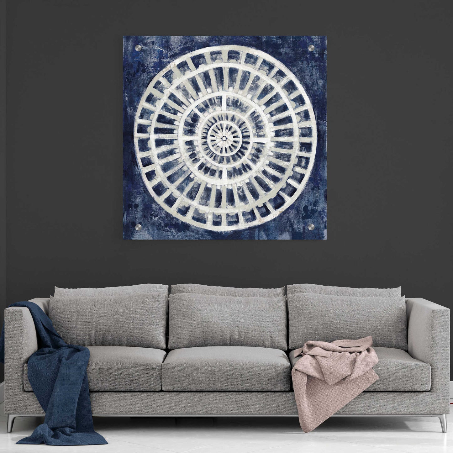 Epic Art 'Blue Textured Medallion' by Silvia Vassileva, Acrylic Glass Wall Art,36x36