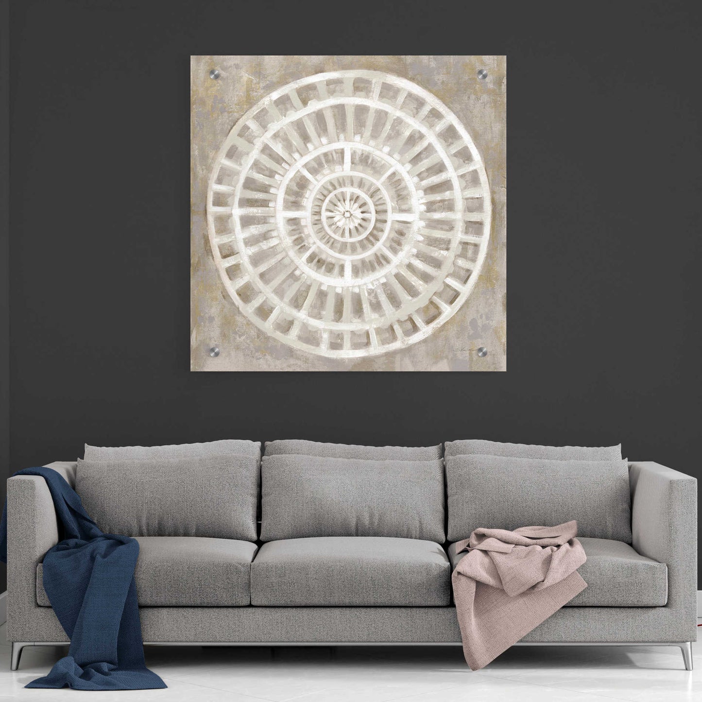Epic Art 'Neutral Textured Medallion Light' by Silvia Vassileva, Acrylic Glass Wall Art,36x36