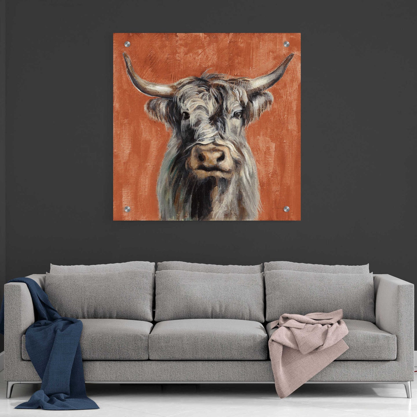 Epic Art 'Highland Cow on Terracotta' by Silvia Vassileva, Acrylic Glass Wall Art,36x36
