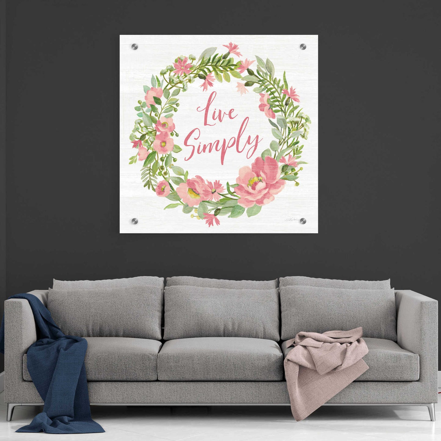 Epic Art 'Live Simply Blush' by Silvia Vassileva, Acrylic Glass Wall Art,36x36