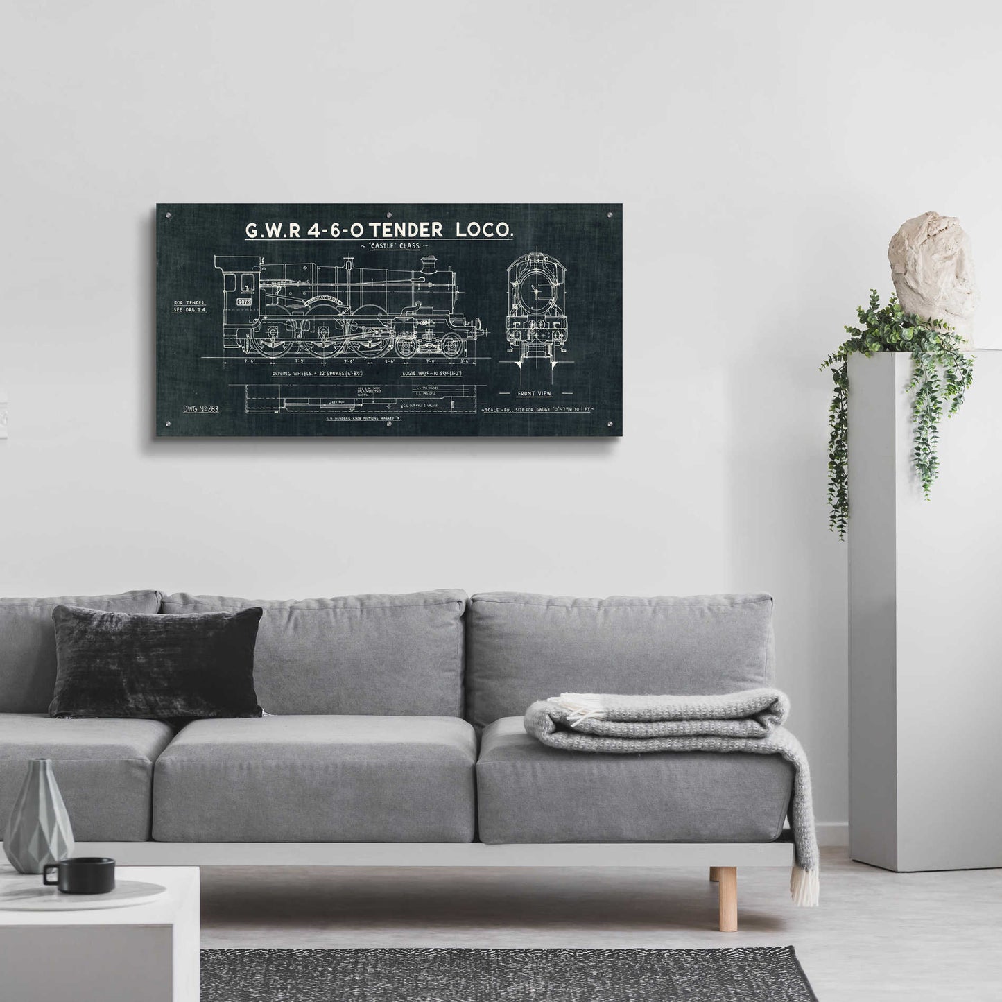 Epic Art 'Train Blueprint III' by Wild Apple Portfolio, Acrylic Glass Wall Art,48x24