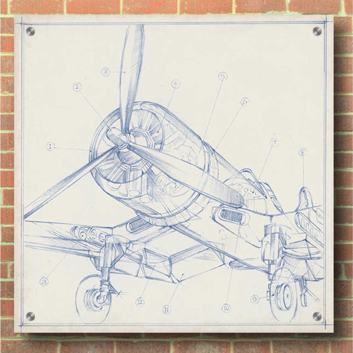 Epic Art "Airplane Mechanical Sketch II" by Ethan Harper, Acrylic Glass Wall Art,36x36