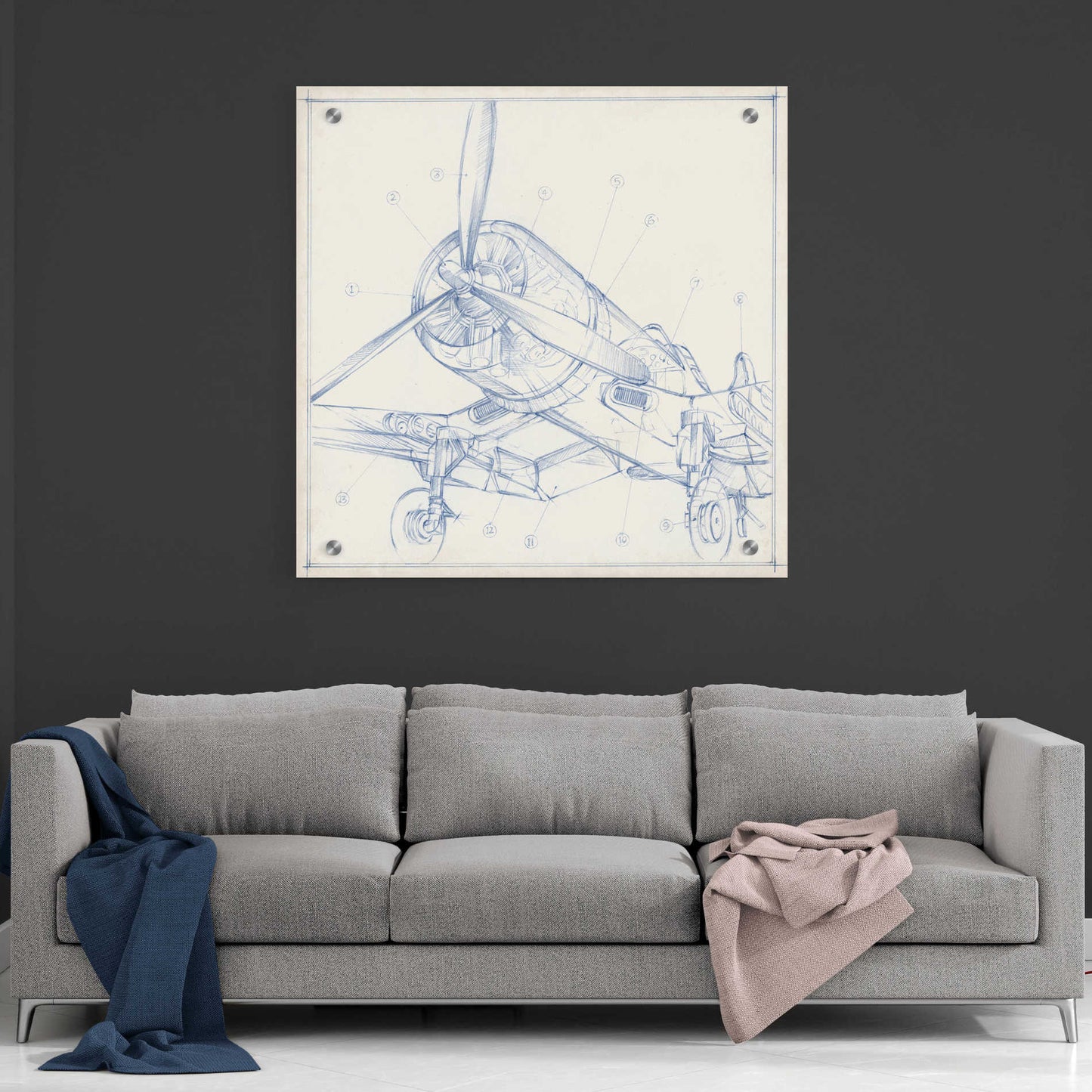 Epic Art "Airplane Mechanical Sketch II" by Ethan Harper, Acrylic Glass Wall Art,36x36