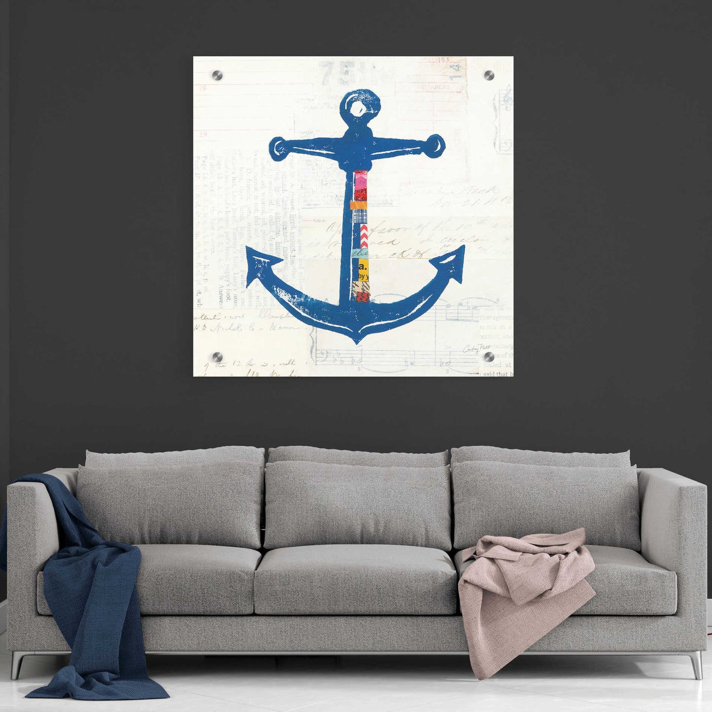 Epic Art 'Nautical Collage III on Newsprint' by Courtney Prahl, Acrylic Glass Wall Art,36x36