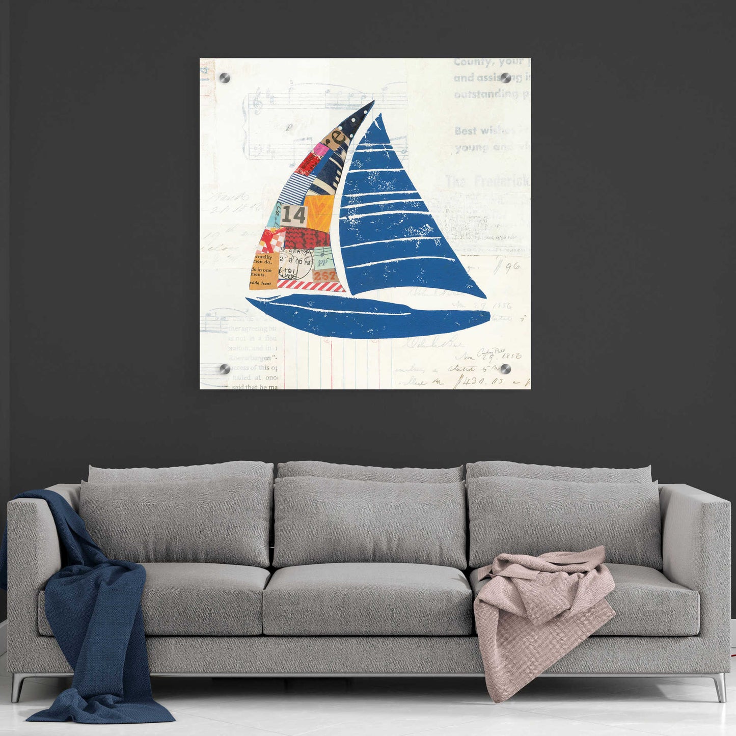 Epic Art 'Nautical Collage IV on Newsprint' by Courtney Prahl, Acrylic Glass Wall Art,36x36