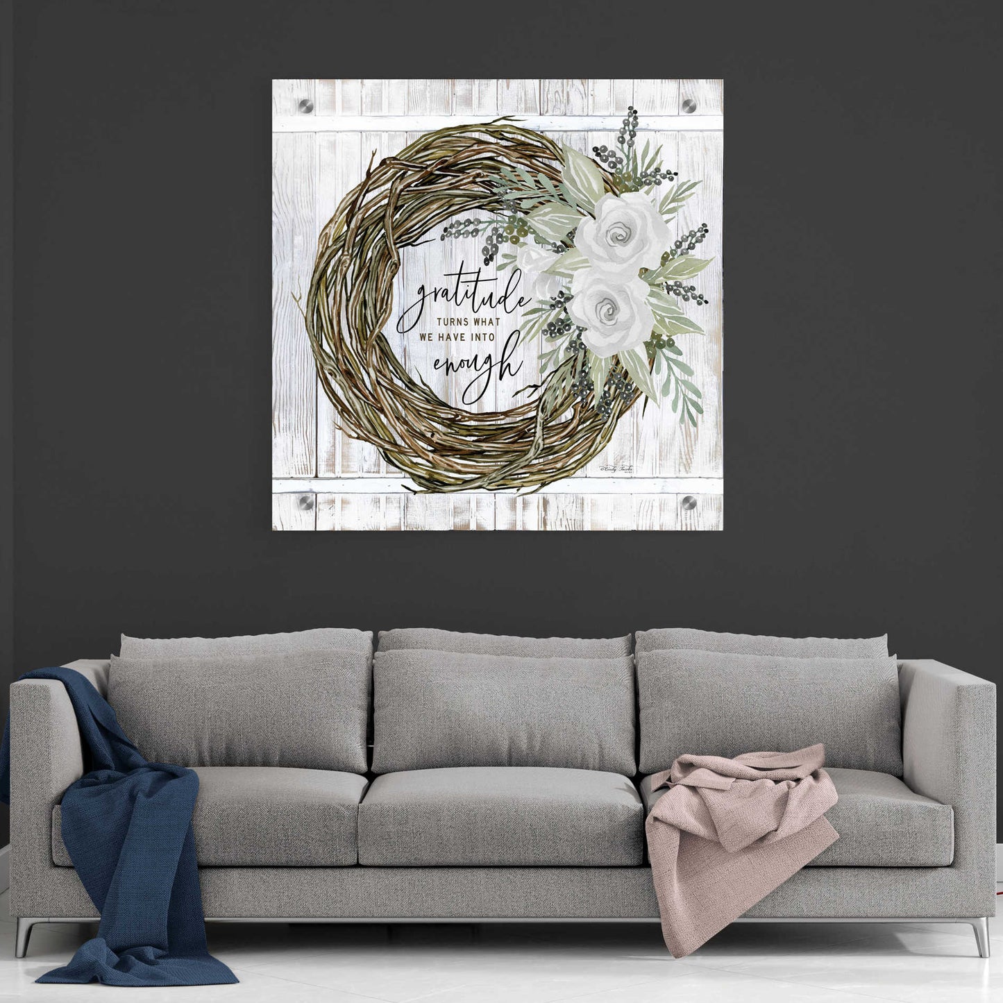 Epic Art 'Gratitude Wreath' by Cindy Jacobs, Acrylic Glass Wall Art,36x36