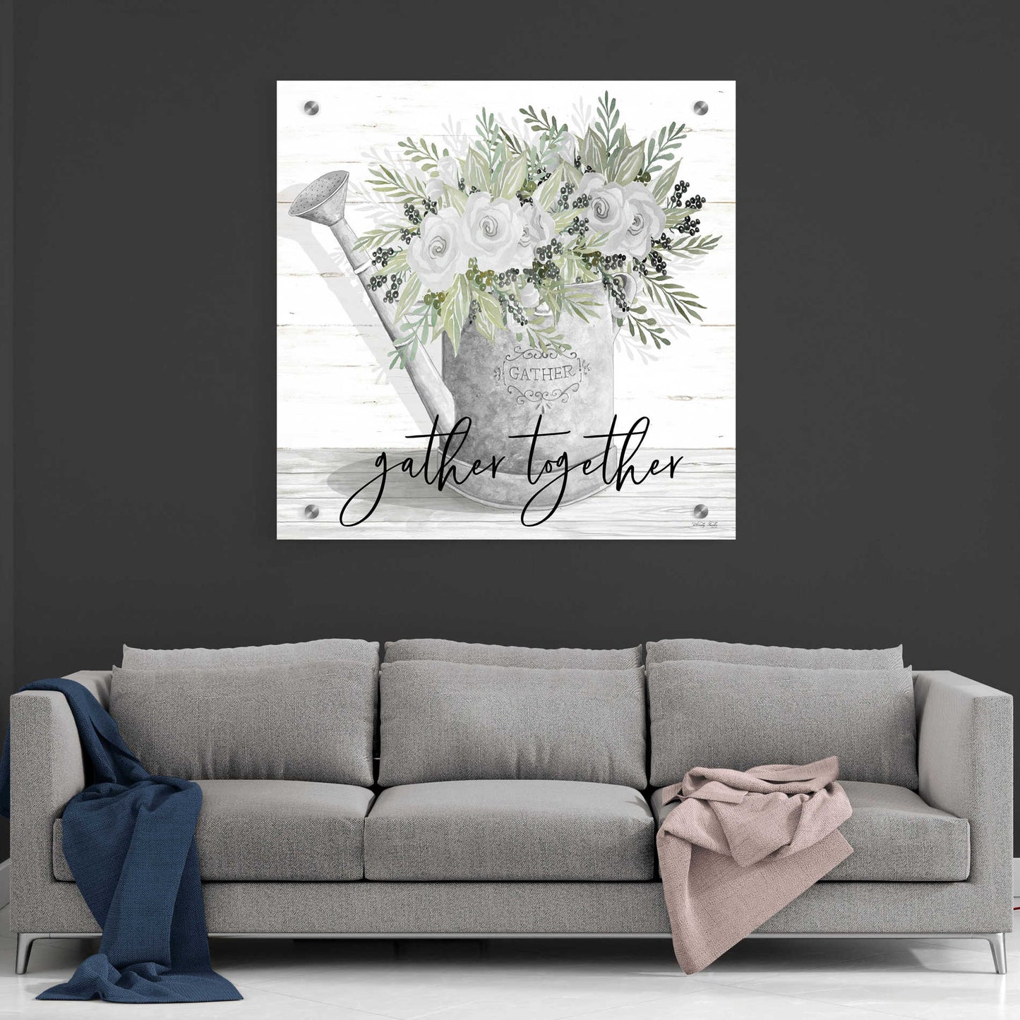 Epic Art 'Gather Together Watering Can' by Cindy Jacobs, Acrylic Glass Wall Art,36x36