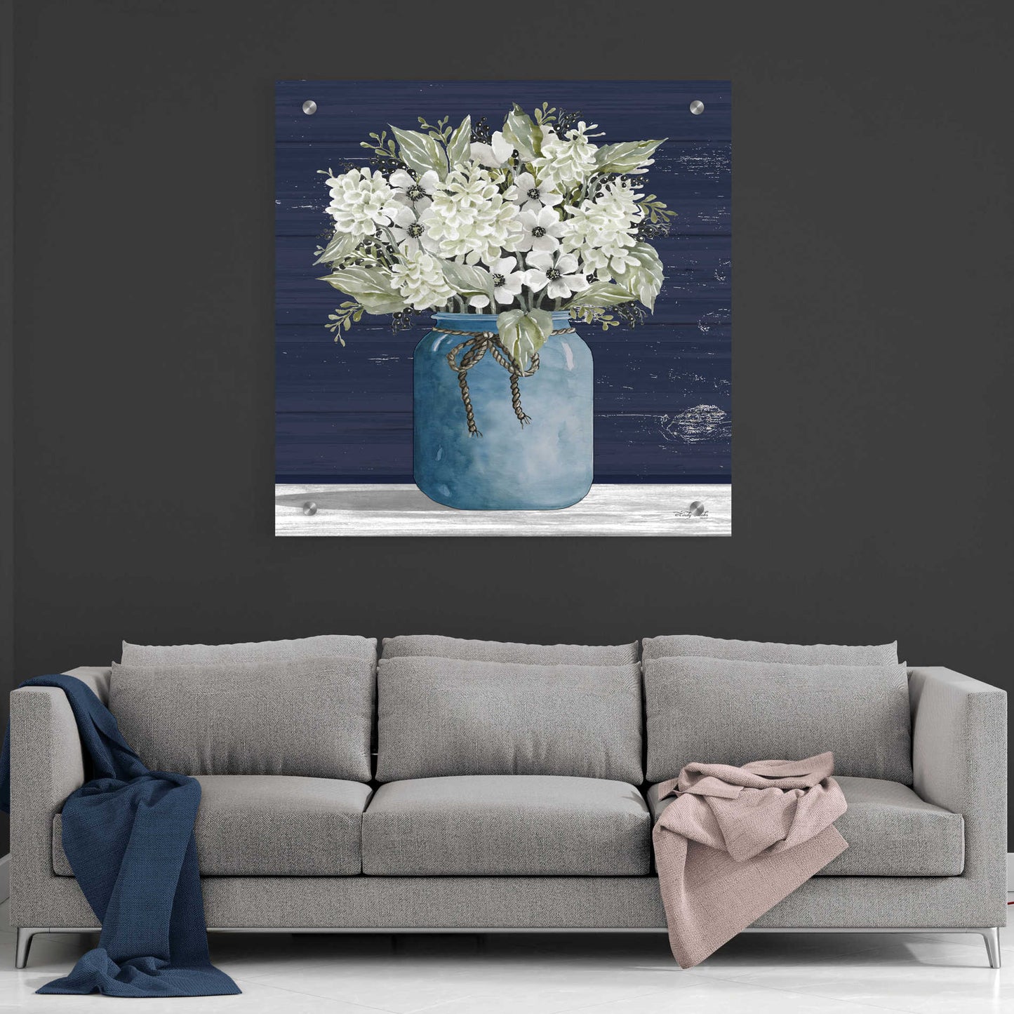 Epic Art 'White Flowers I' by Cindy Jacobs, Acrylic Glass Wall Art,36x36