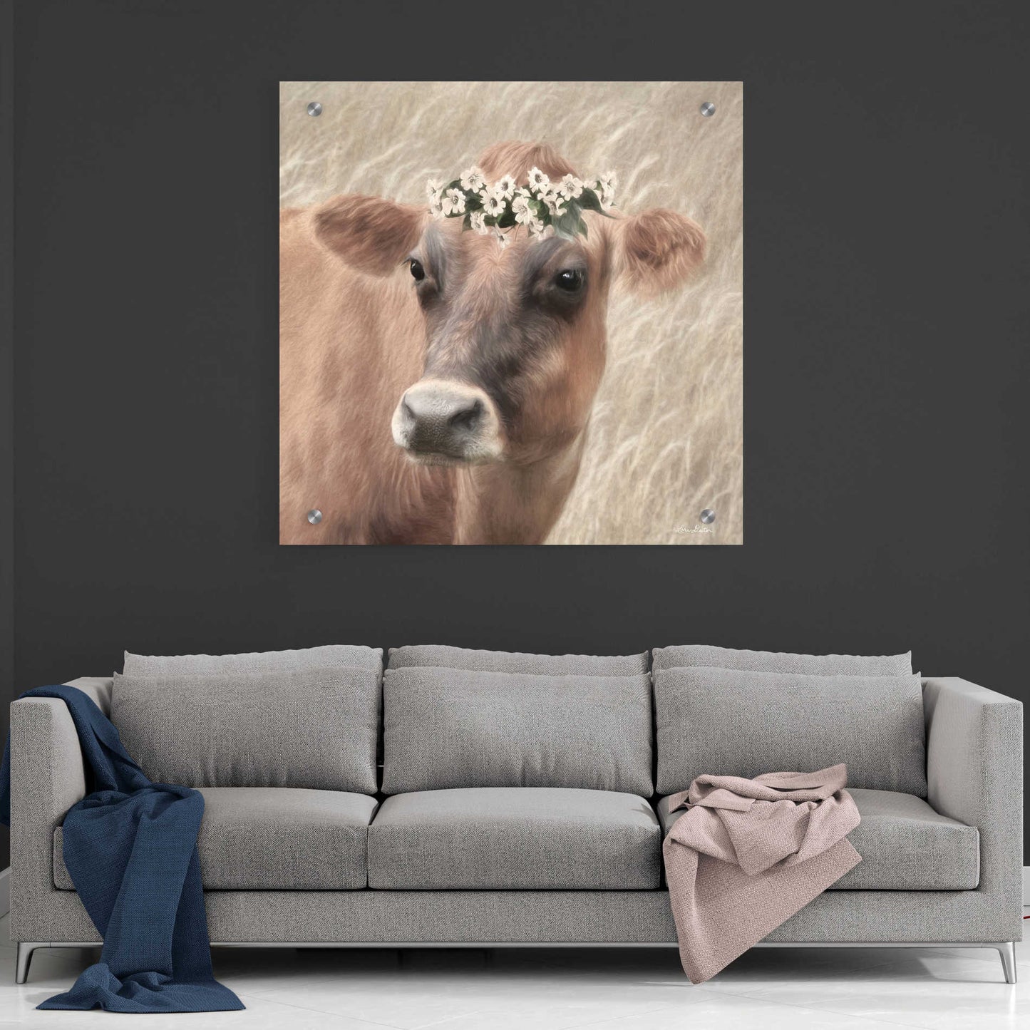 Epic Art 'Floral Cow II' by Lori Deiter, Acrylic Glass Wall Art,36x36
