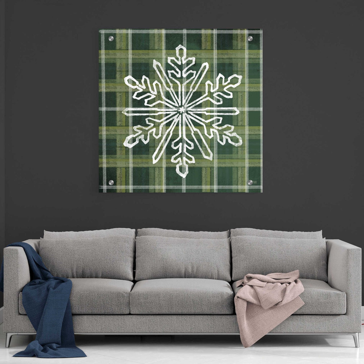 Epic Art 'Green Plaid Snowflakes' by House Fenway, Acrylic Glass Wall Art,36x36