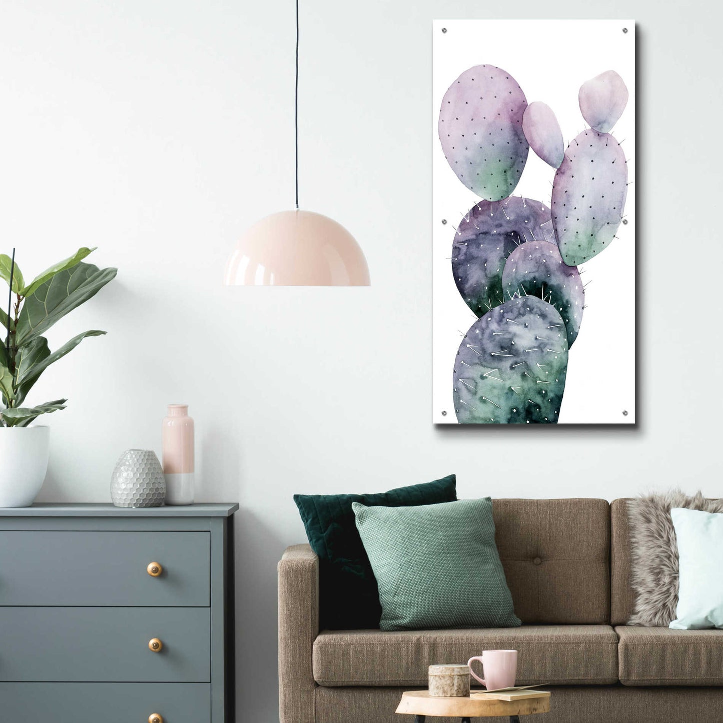 Epic Art 'Purple Cactus I' by Grace Popp, Acrylic Glass Wall Art,24x48