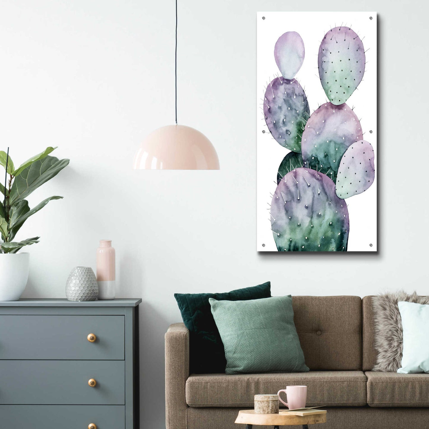Epic Art 'Purple Cactus II' by Grace Popp, Acrylic Glass Wall Art,24x48