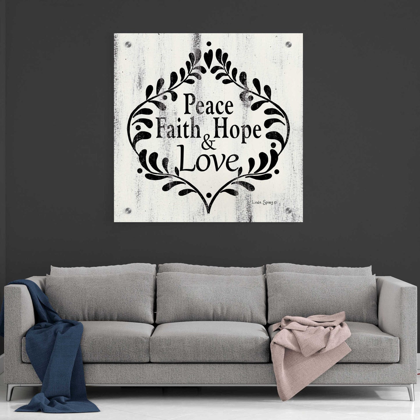 Epic Art 'Peace Faith Hope & Love' by Linda Spivey, Acrylic Glass Wall Art,36x36