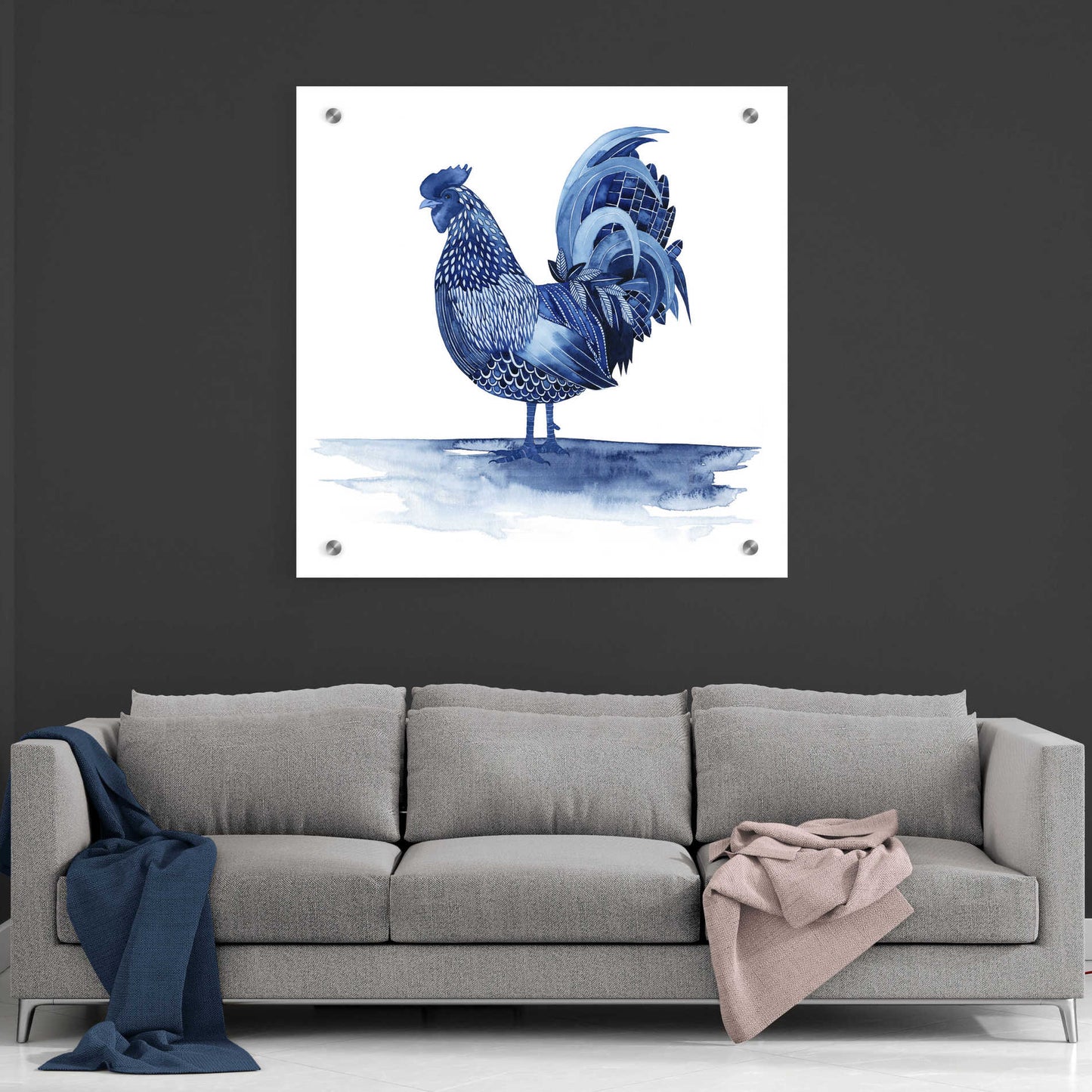 Epic Art 'Cobalt Farm Animals IV' by Grace Popp, Acrylic Wall Glass,36x36