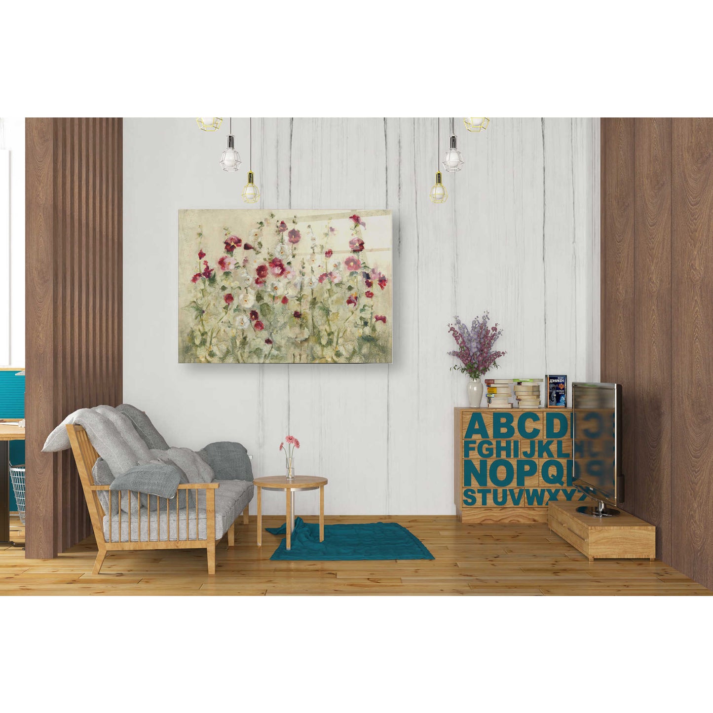 Epic Art 'Hollyhocks Row Cool' by Cheri Blum, Acrylic Glass Wall Art,24x36