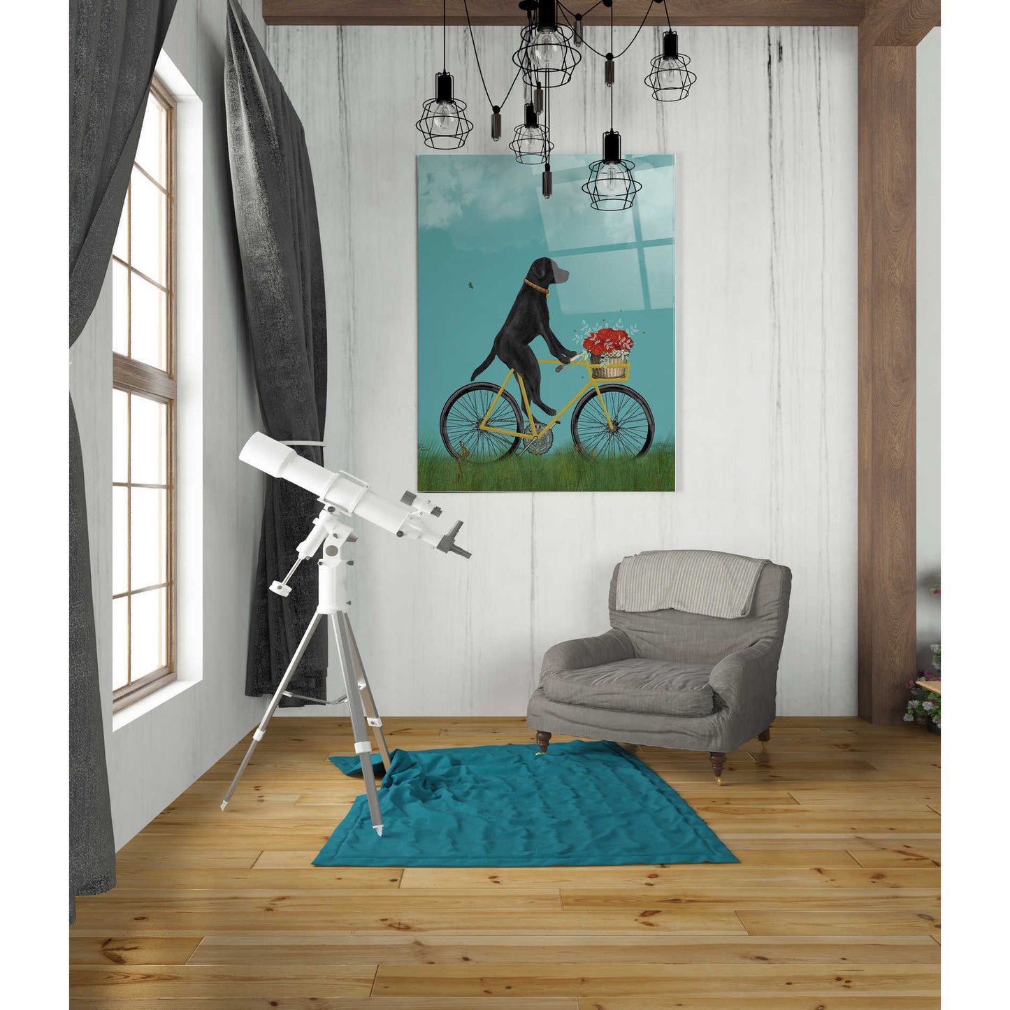 Epic Art 'Black Labrador on Bicycle - Sky' by Fab Funky Acrylic Glass Wall Art,24x36