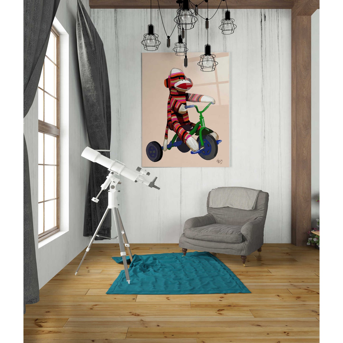 Epic Art 'Sock Monkey Tricycle' by Fab Funky Acrylic Glass Wall Art,24x36