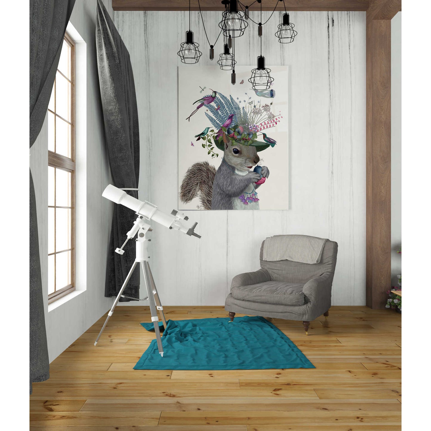 Epic Art 'Squirrel Birdkeeper and Blue Acorns' by Fab Funky Acrylic Glass Wall Art,24x36