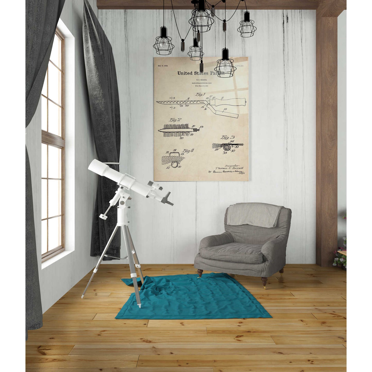 Epic Art 'Hair Straightening Iron Blueprint Patent Parchment' Acrylic Glass Wall Art,24x36