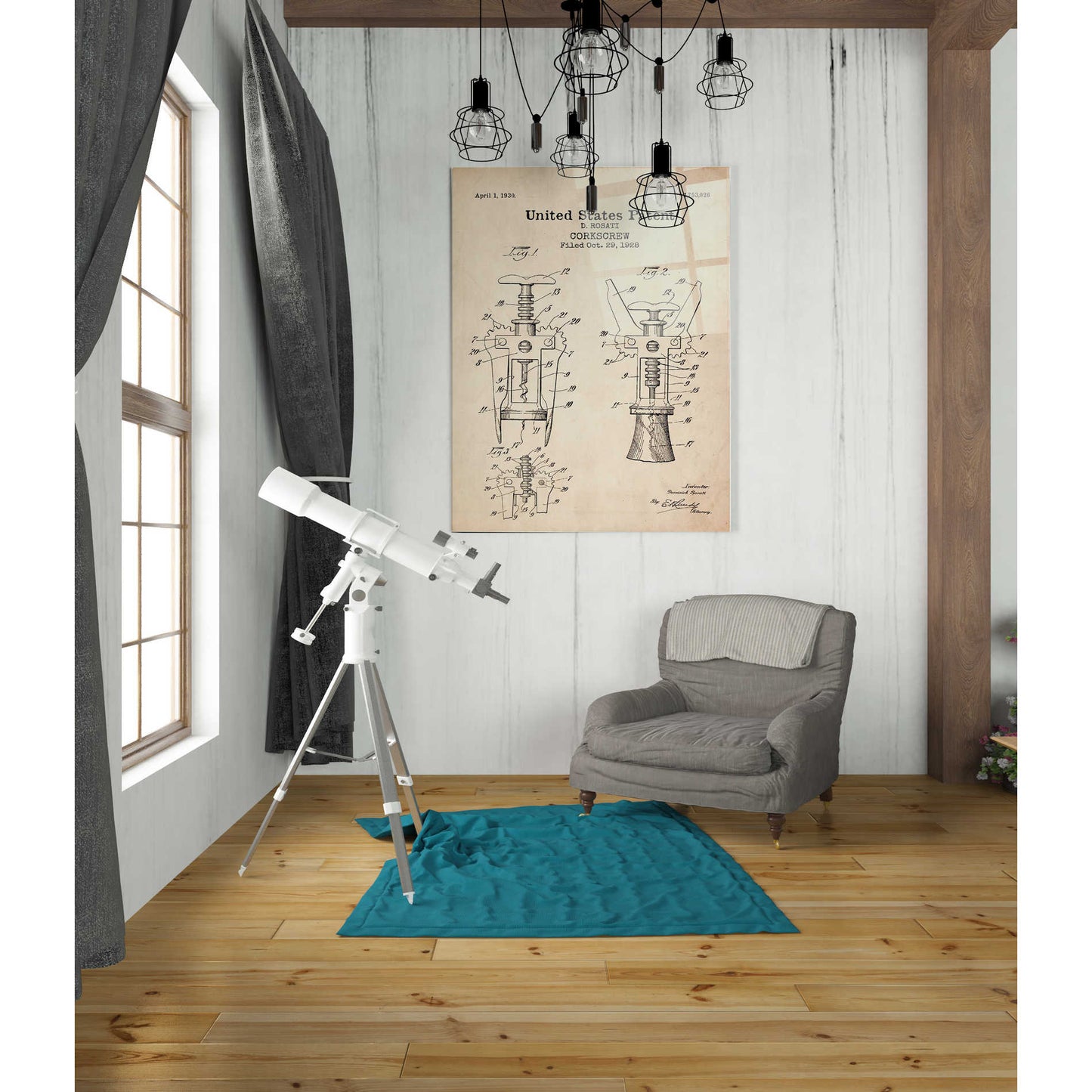 Epic Art 'Corkscrew Blueprint Patent Parchment' Acrylic Glass Wall Art,24x36