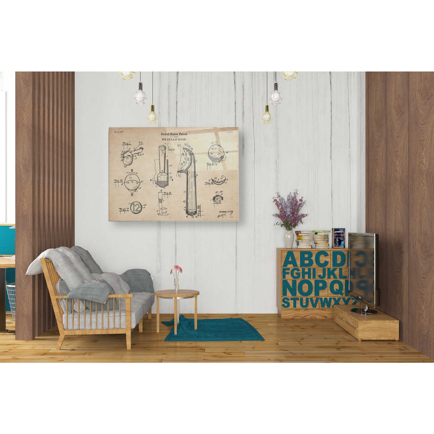 Epic Art 'Ice Cream Scoop Blueprint Patent Parchment' Acrylic Glass Wall Art,24x36