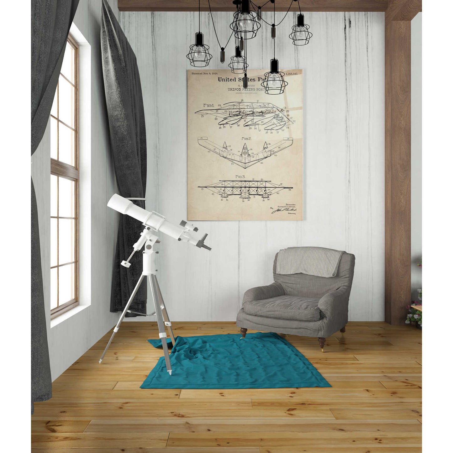 Epic Art 'Tripod Flying Boat Blueprint Patent Parchment' Acrylic Glass Wall Art,24x36