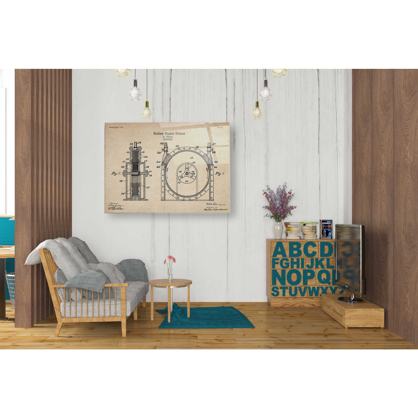 Epic Art 'Tesla Turbine Blueprint Patent Parchment' Acrylic Glass Wall Art,24x36