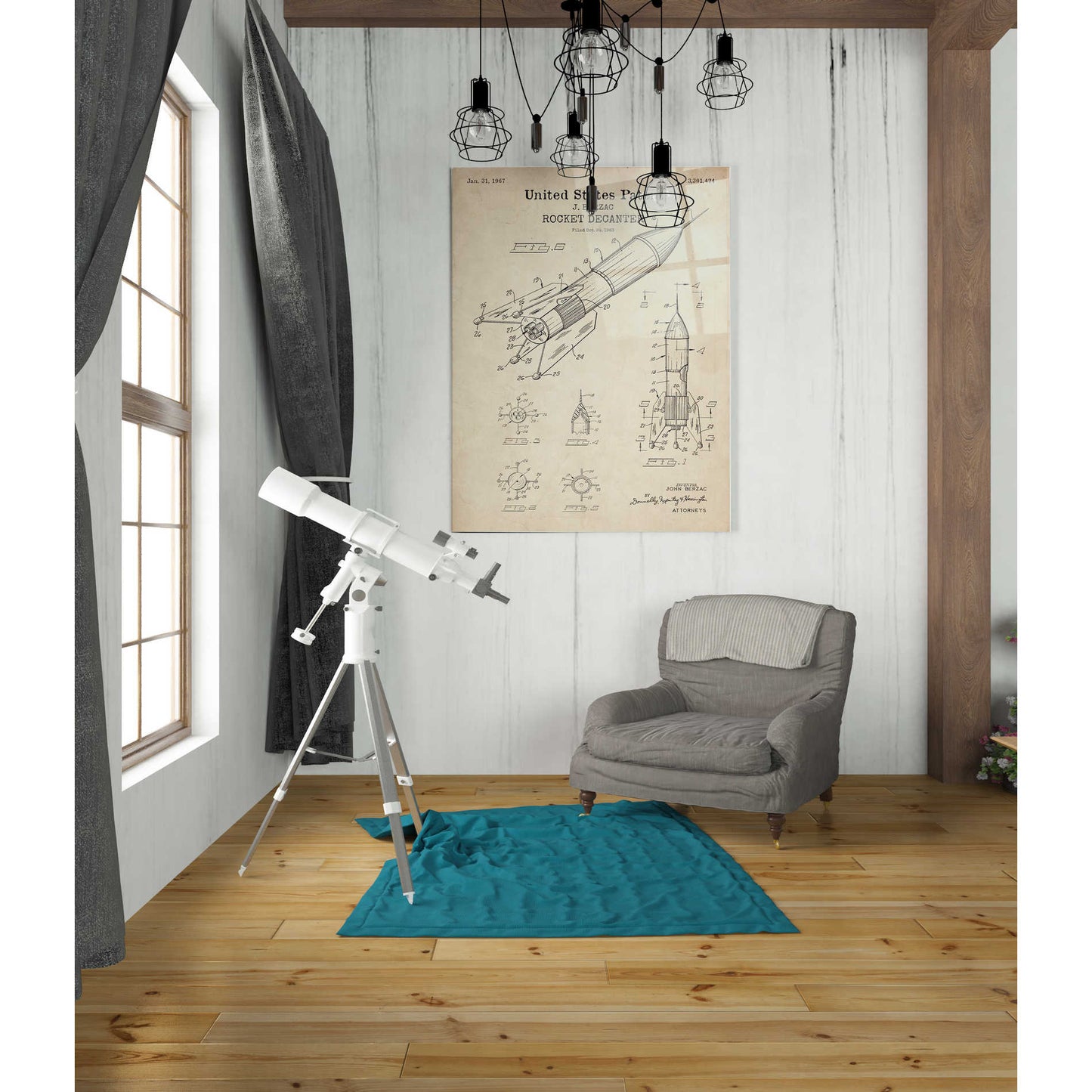 Epic Art 'Rocket Ship Blueprint Patent Parchment' Acrylic Glass Wall Art,24x36